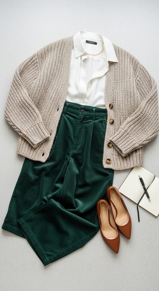 Cardigan Layer and Corduroy Pants