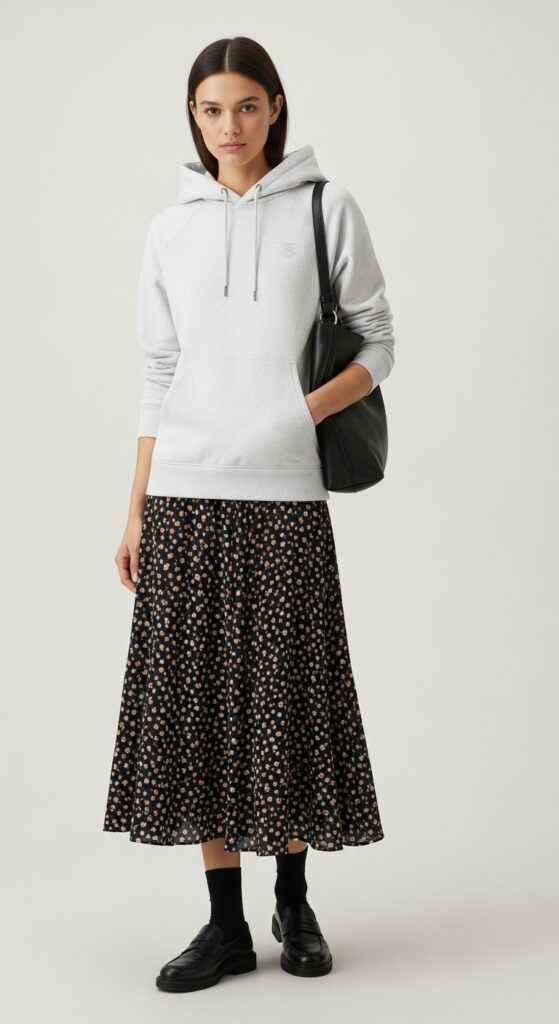 Casual Chic Hoodie & Midi Skirt