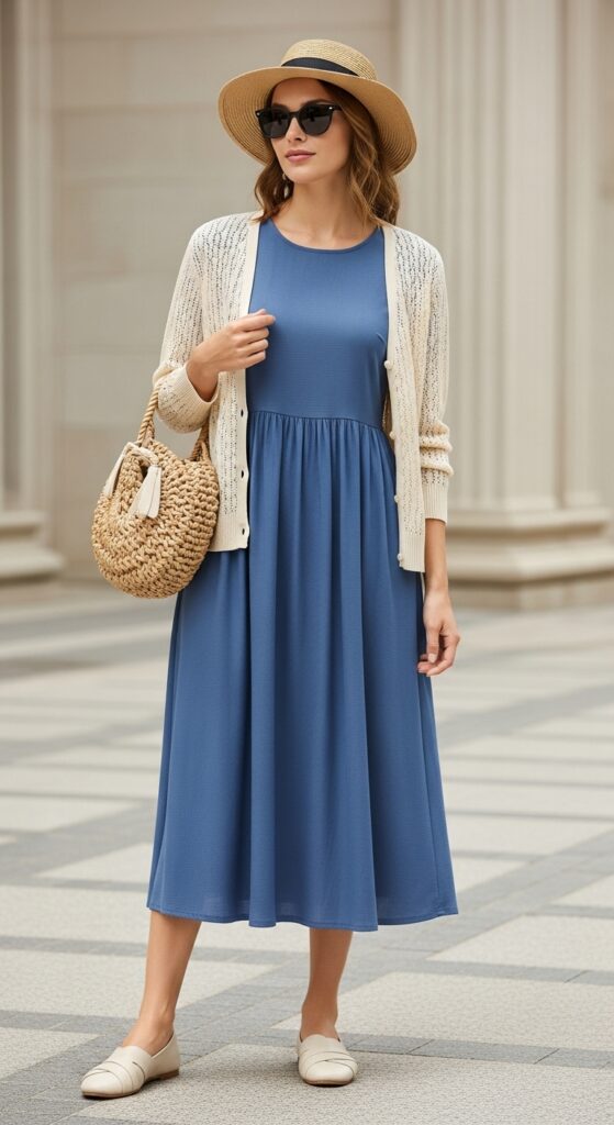 Casual Dress with a Cardigan