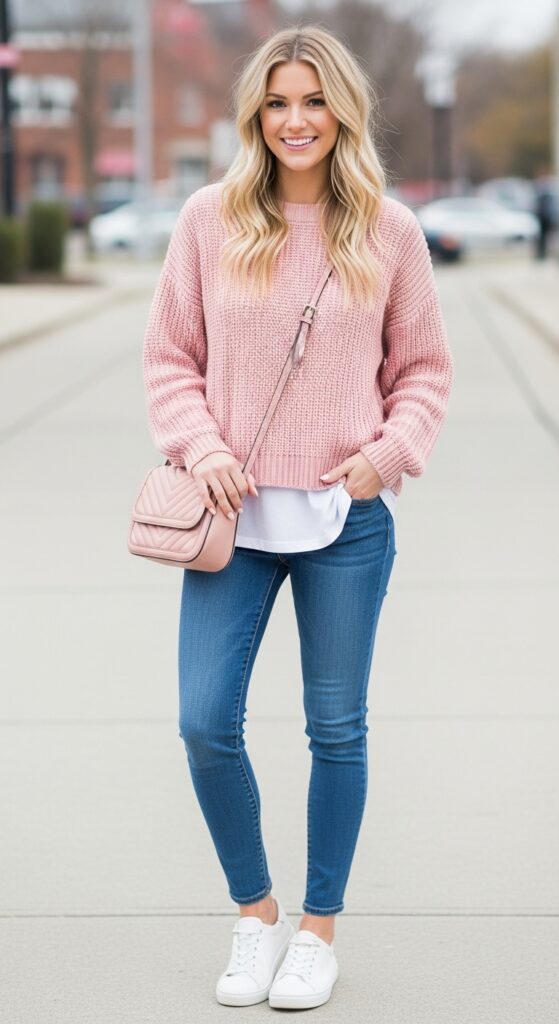Cozy Pink Sweater and Jeans