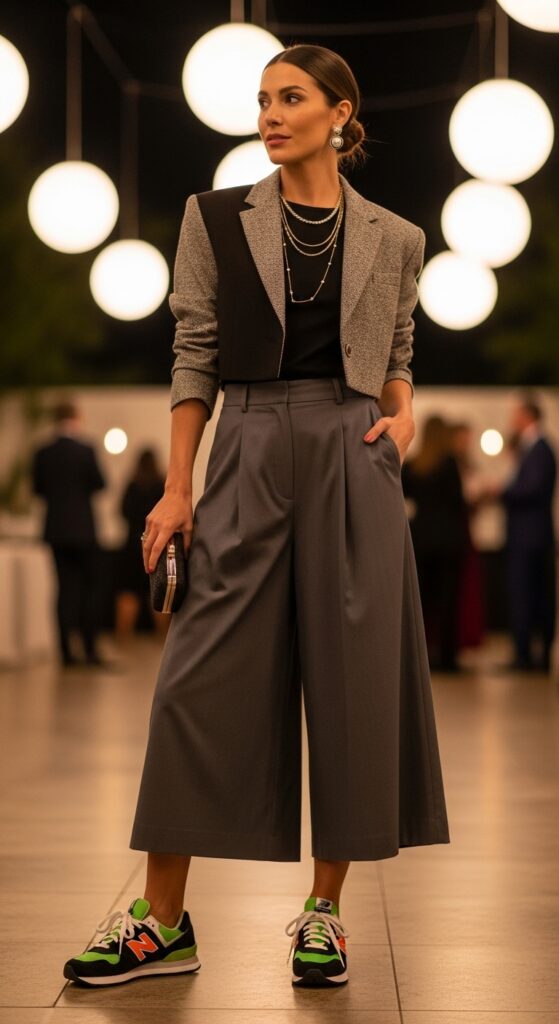 15 Chic New Balance Outfit Ideas for Any Moment 14 Culottes and Crop Blazer