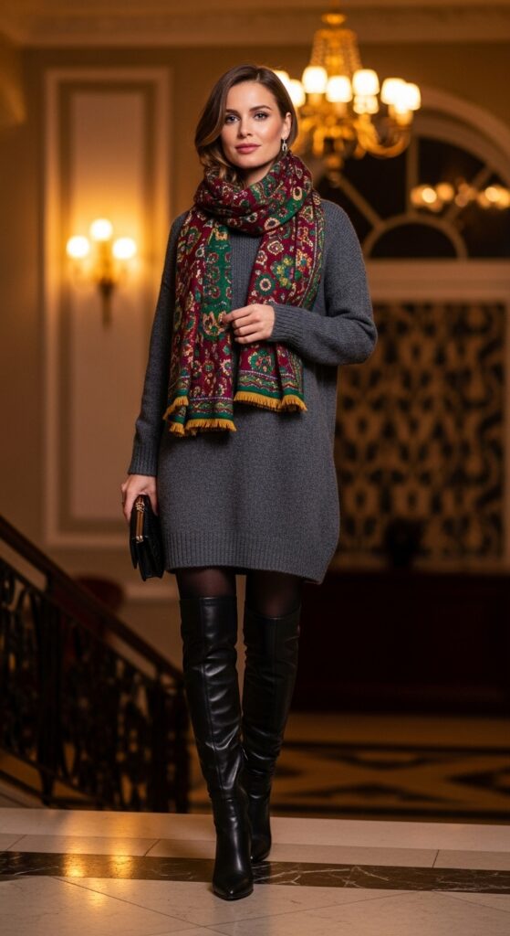 What To Wear in Amsterdam: 17 Stylish Outfit Ideas for Every Season 22 Dress with Tights and Knee-High Boots