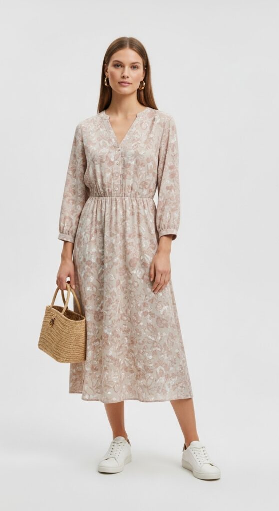 Effortlessly Cool Midi Dress & White Sneakers