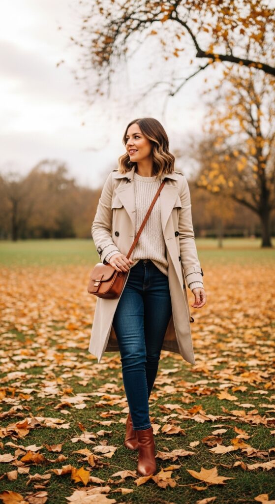 Fall Beige Coat and Jeans