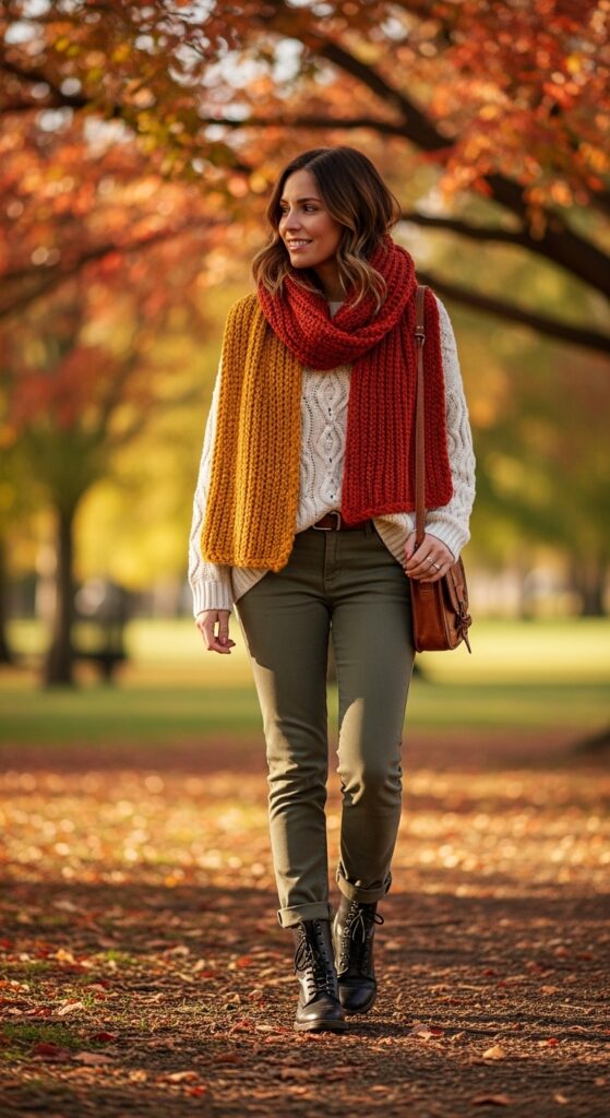 12 Chic Chinos Outfit Ideas to Elevate Your Style 16 Fall Scarf and Boots
