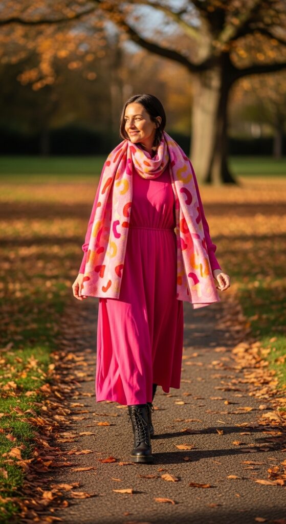 Fall Scarf and Midi Dress