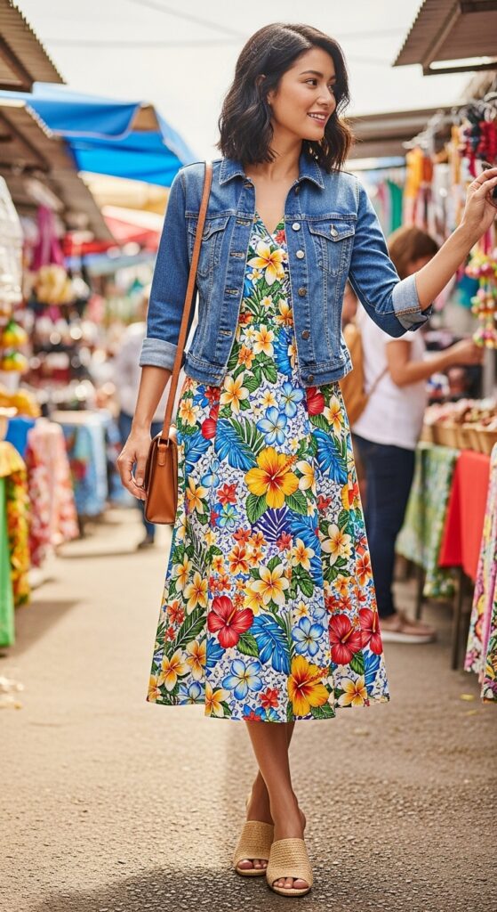 Floral Dress with Jacket and Mules