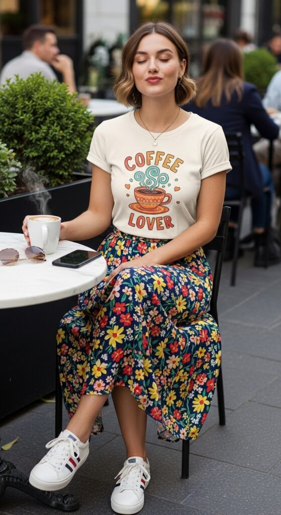 Graphic Tee with Midi Skirt