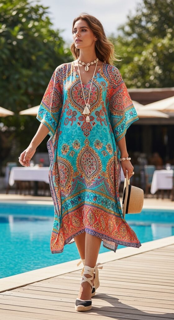 12 Dreamy Maldives Outfit Ideas for Your Island Paradise 7 Kaftan Dress with Espadrilles