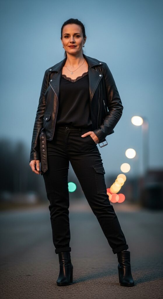 14 Chic Black Cargo Pants Outfits for Effortless Style 13 Leather Jacket Edge