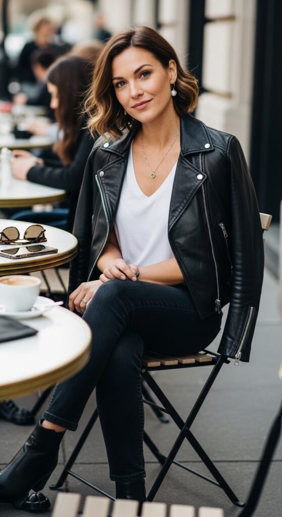 Leather Jacket Over Tee