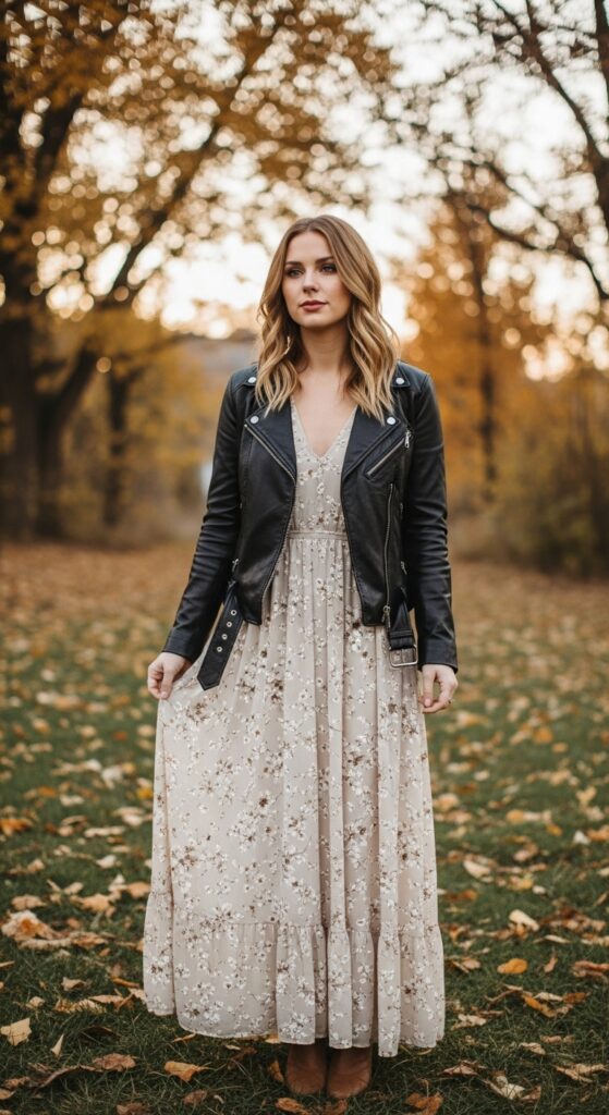 Leather Jacket Over a Flowing Dress