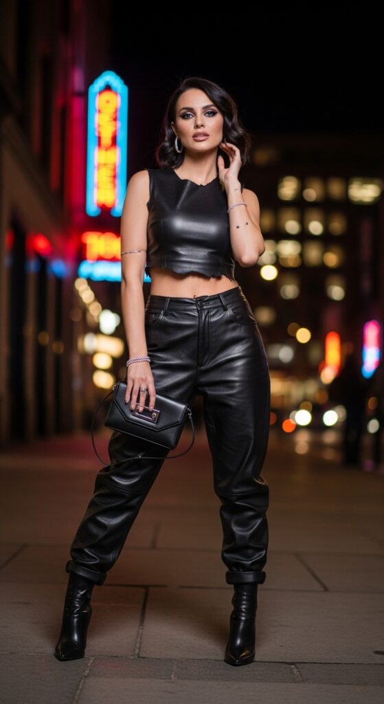 12 Fresh Baggy Pants Outfits for Comfort and Style 13 Leather Top Edge