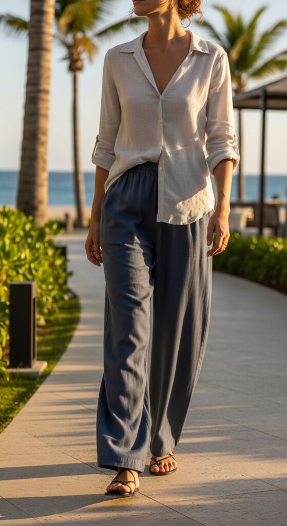 12 Dreamy Maldives Outfit Ideas for Your Island Paradise 10 Linen Shirt and Flowy Pants