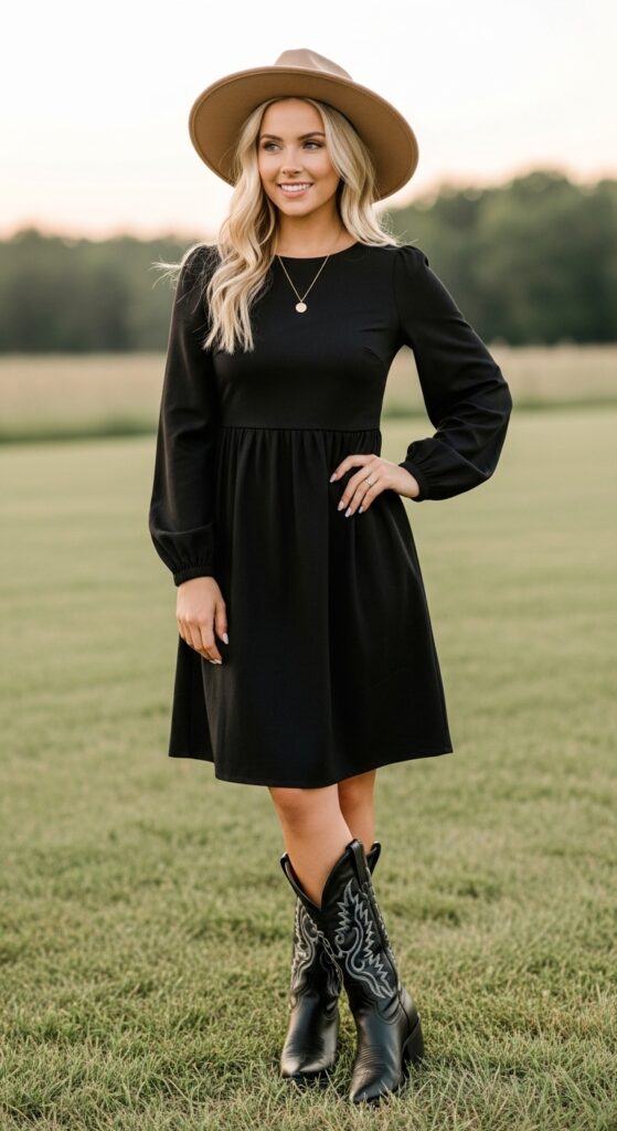 Little Black Dress with Cowboy Boots