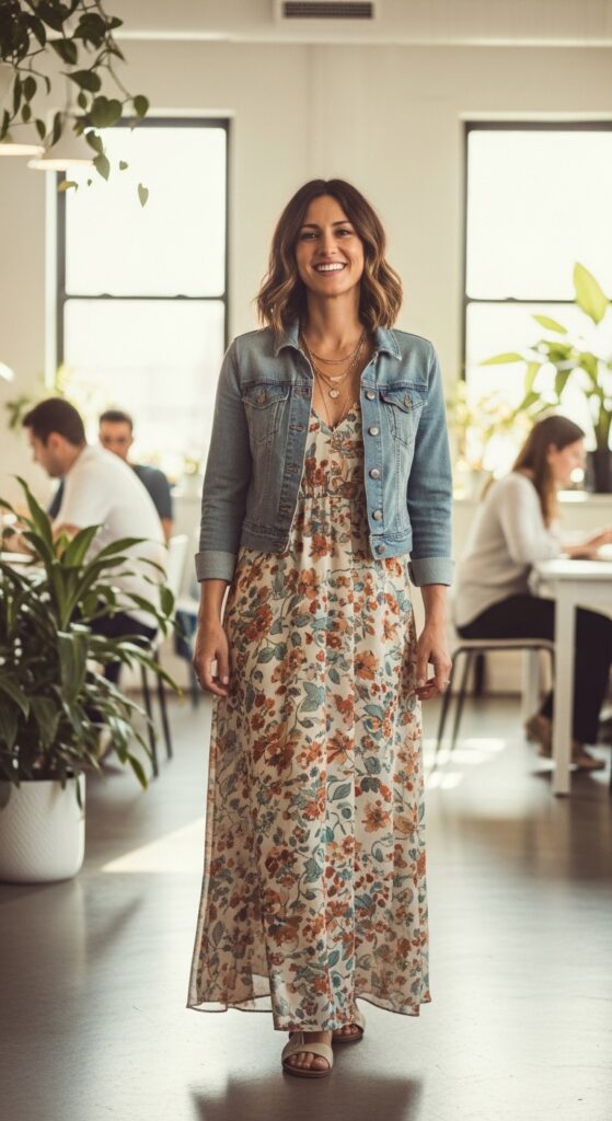 Maxi Dress with Denim Jacket