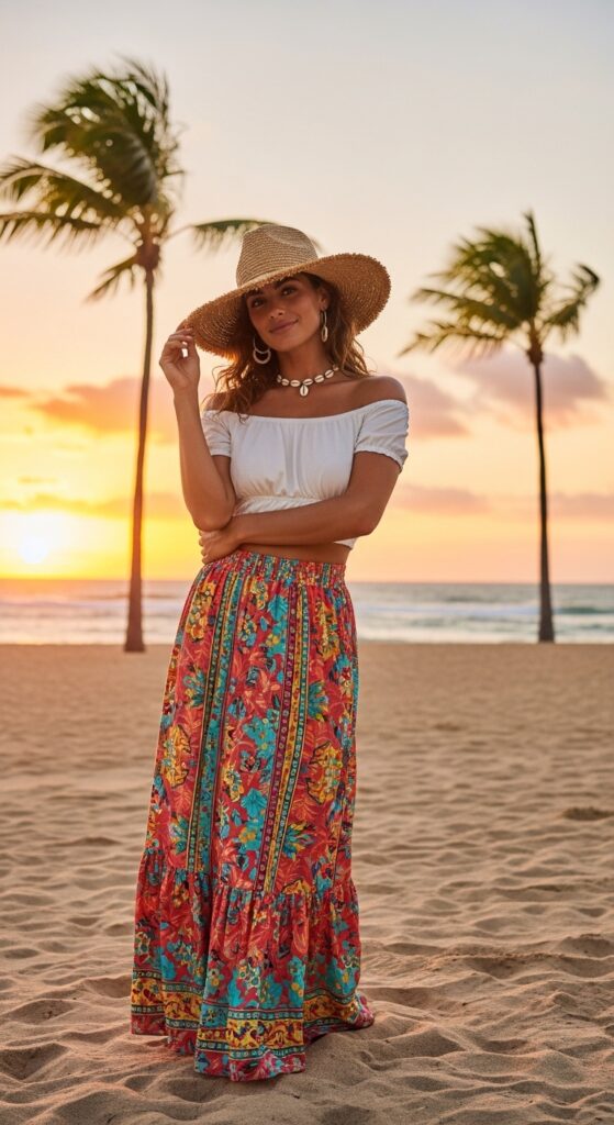 Maxi Skirt and Crop Top Boho-Chic Combo