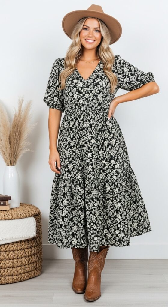 Midi Dress with a Tiered Skirt