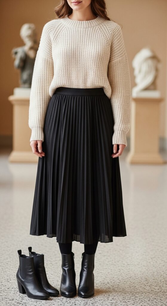 Midi Skirt & Cozy Knit Sweater