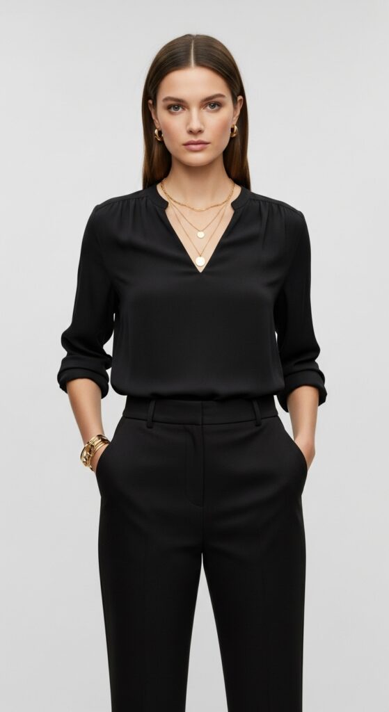 Monochrome Chic Black Pants & Blouse Combo