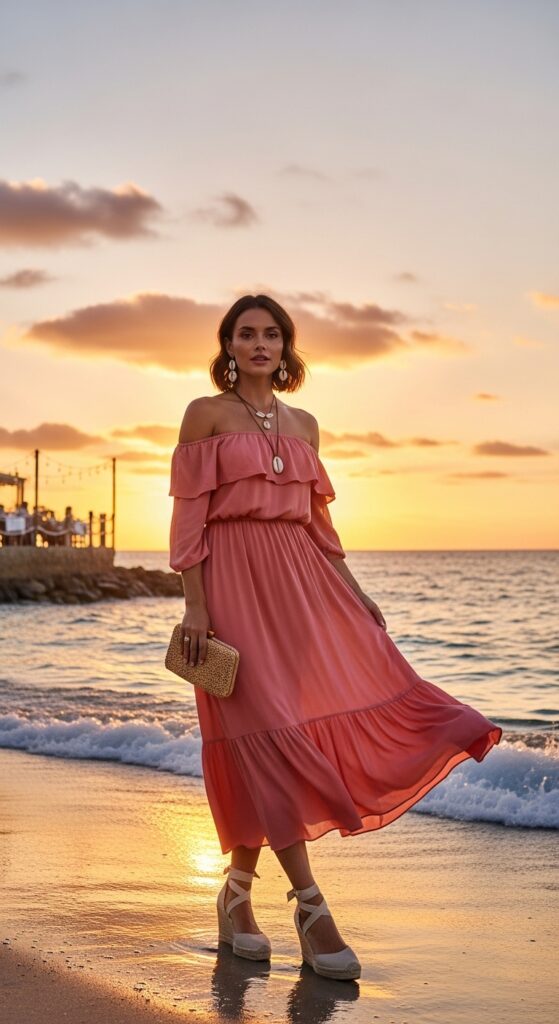 Off-Shoulder Dress with Wedges