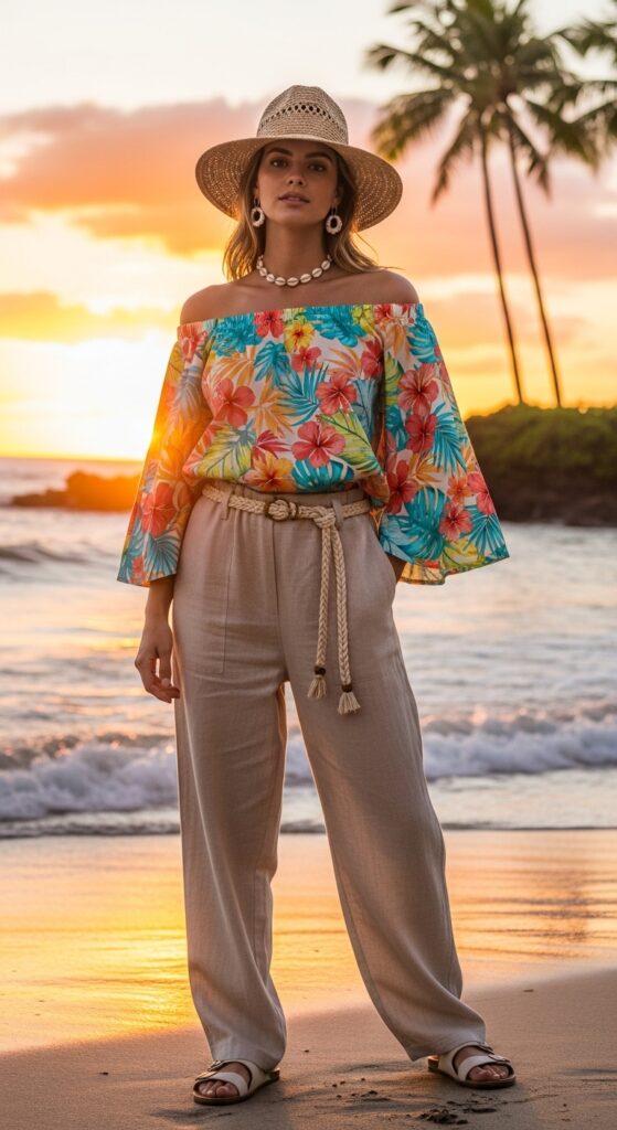 Off-Shoulder Top and Linen Pants Relaxed Chic
