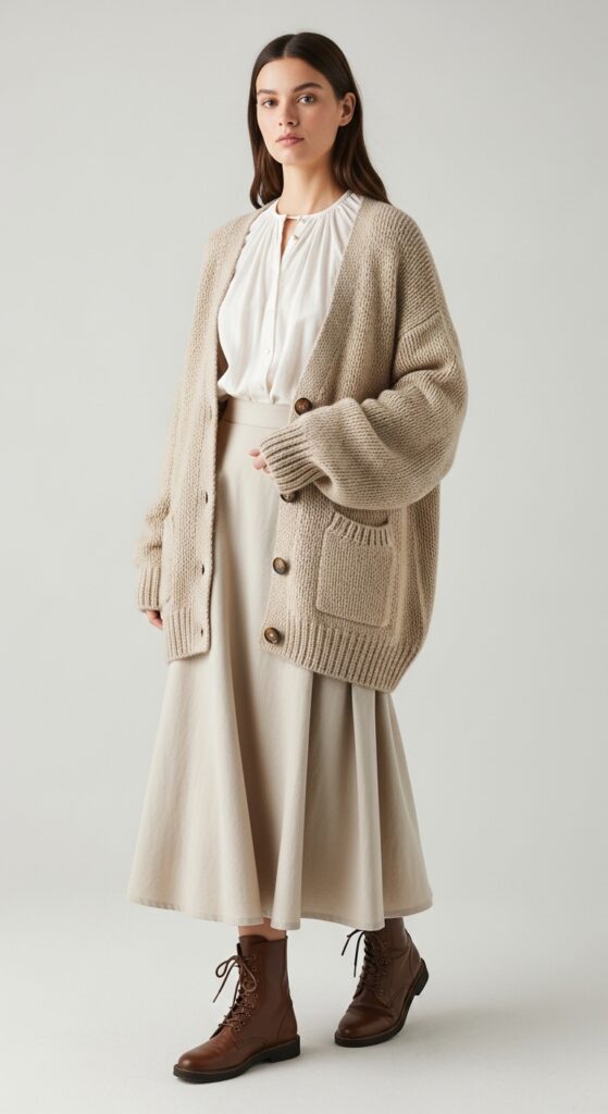 Oversized Cardigan with A-Line Skirt