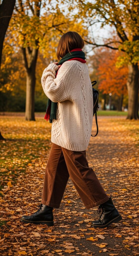 Oversized Sweater and Corduroy Pants with Boots