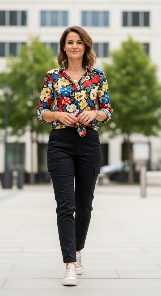 14 Chic Black Cargo Pants Outfits for Effortless Style 20 Patterned Shirt Mix