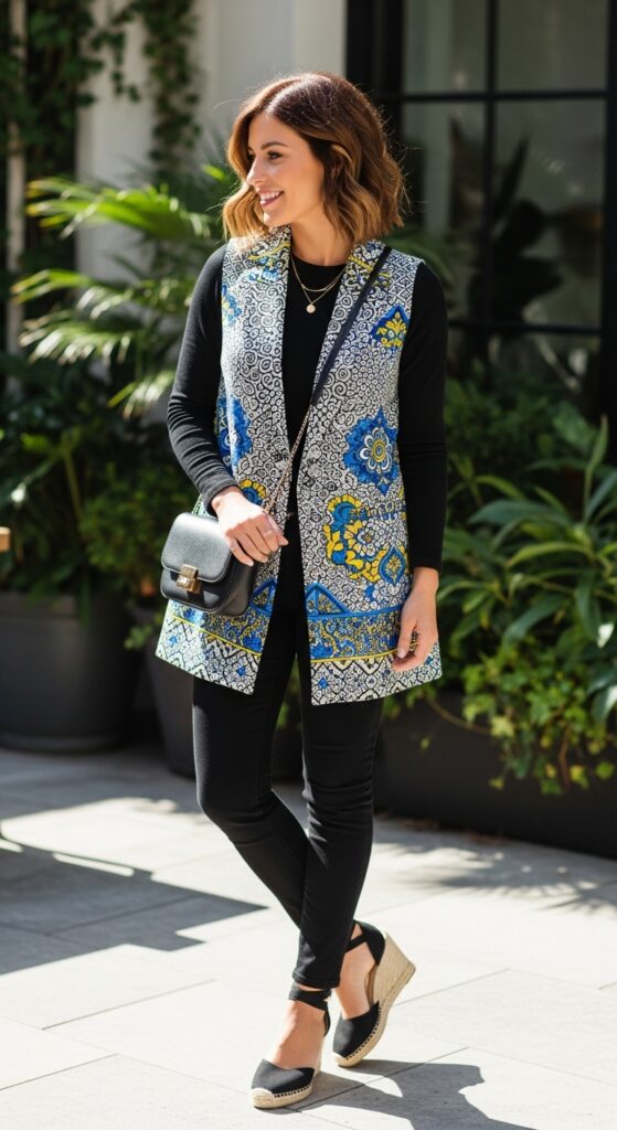 Printed Vest with Monochrome Base