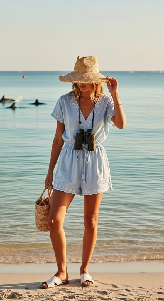 12 Dreamy Maldives Outfit Ideas for Your Island Paradise 15 Romper with Sun Hat