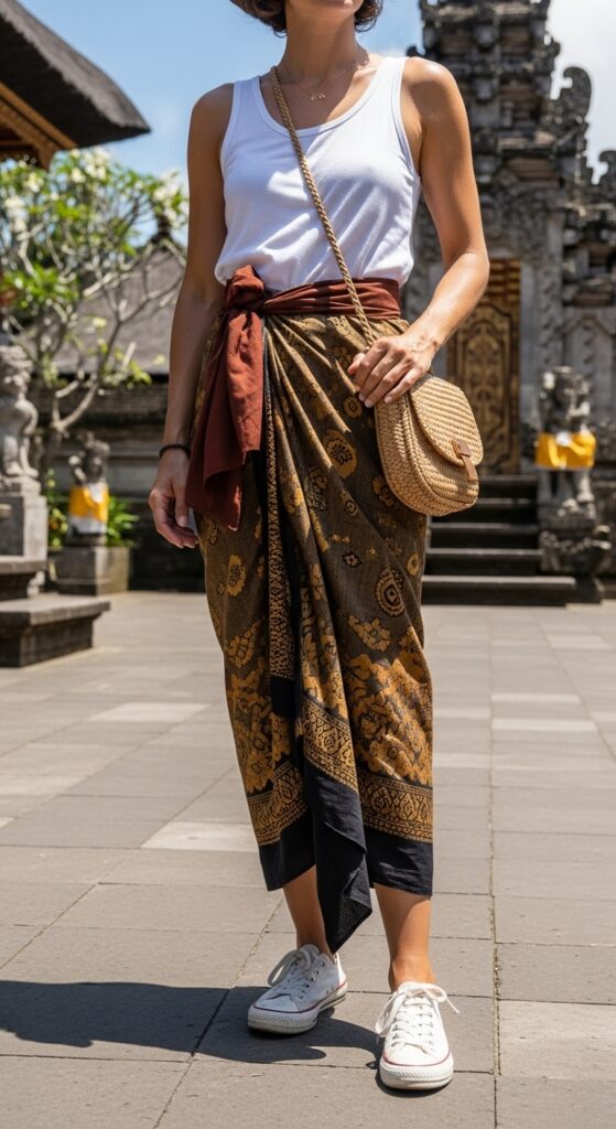 Sarong with Tank Top and Sneakers