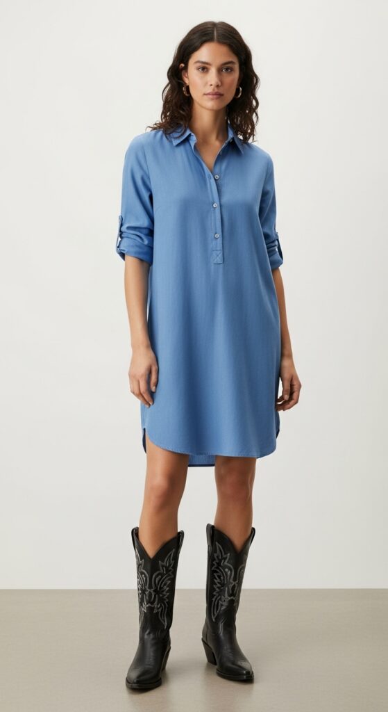 Shirt Dress with Cowboy Boots