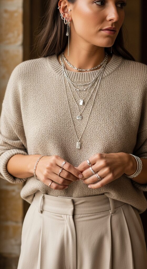 Silver Jewelry Set with Neutral Outfit