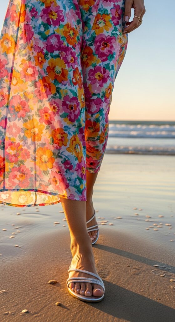Silver Sandals with Maxi Dress