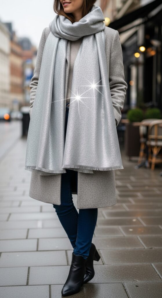 Silver Scarf with Wool Coat