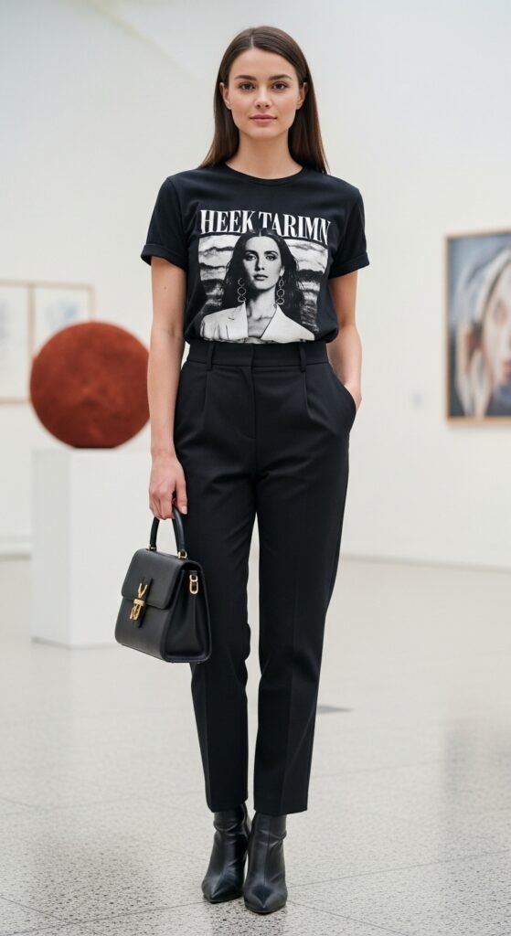 Sleek Tailored Pants & Graphic Tee