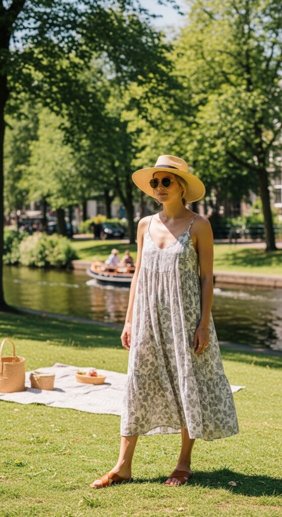 What To Wear in Amsterdam: 17 Stylish Outfit Ideas for Every Season 9 Sundress with Sandals and Hat
