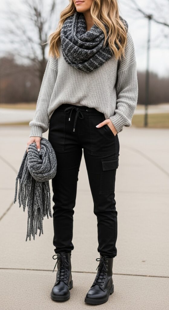 14 Chic Black Cargo Pants Outfits for Effortless Style 16 Sweater Weather Layering