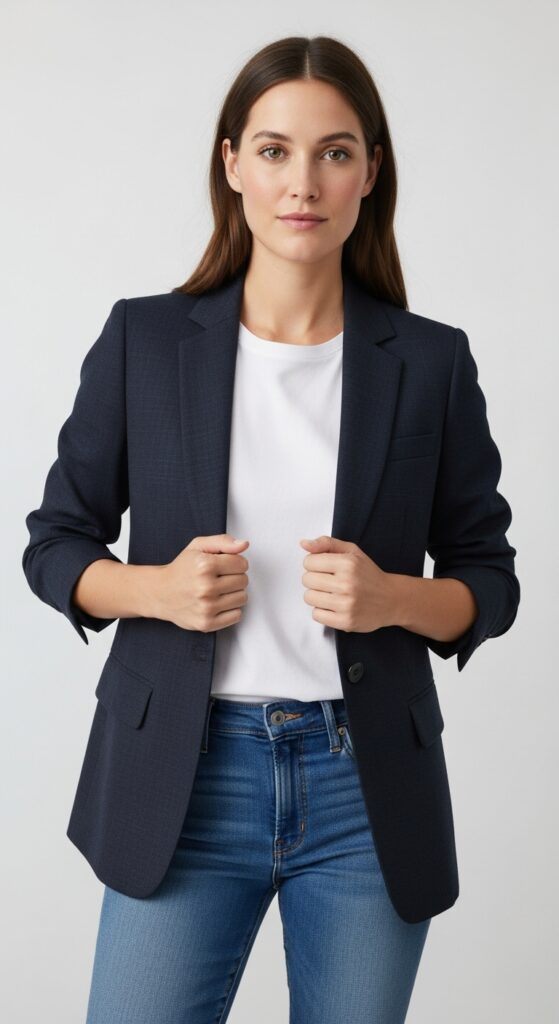 10 Casual Interview Outfit Ideas That Strike The Perfect Balance 2 Tailored Blazer Over a Simple T-Shirt and Slim Jeans
