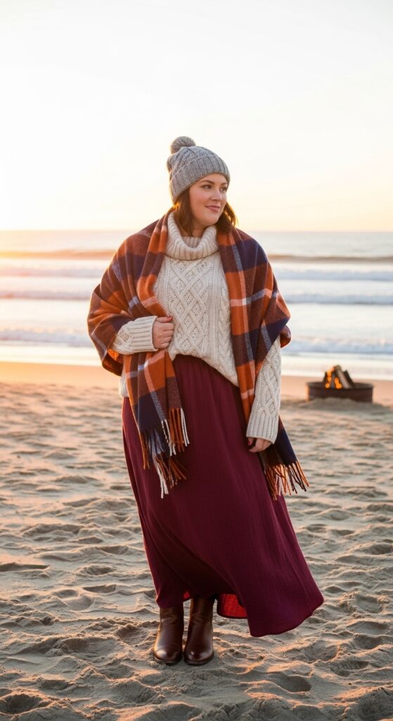 12 Plus Size Fall Beach Outfits for the Confidently Curvy Traveler 10 The Bonfire Ready outfit
