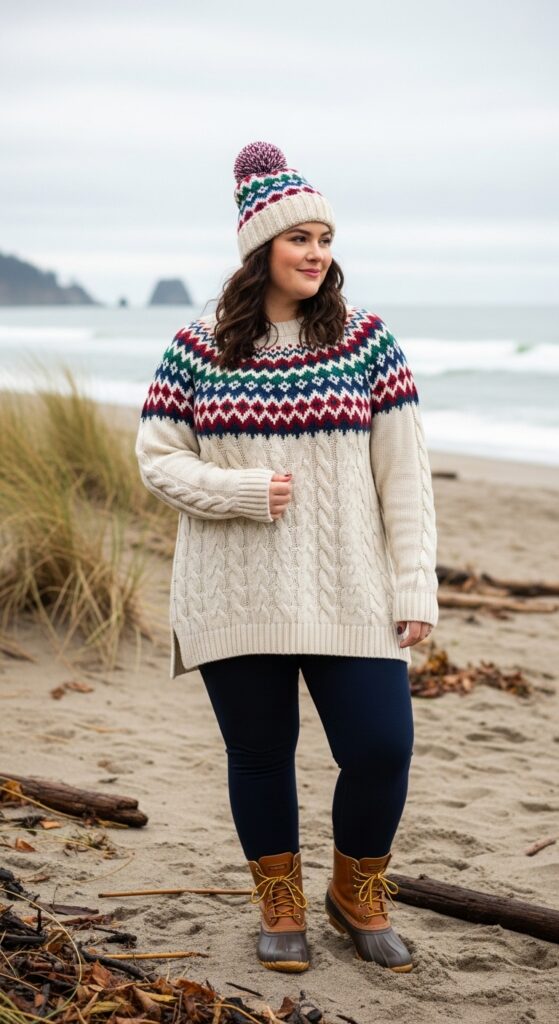 12 Plus Size Fall Beach Outfits for the Confidently Curvy Traveler 14 The Cozy Lodge Chic
