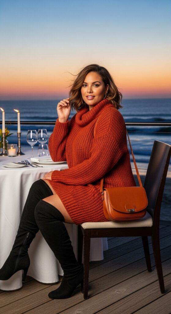 12 Plus Size Fall Beach Outfits for the Confidently Curvy Traveler 11 The Sophisticated Sweater Dress