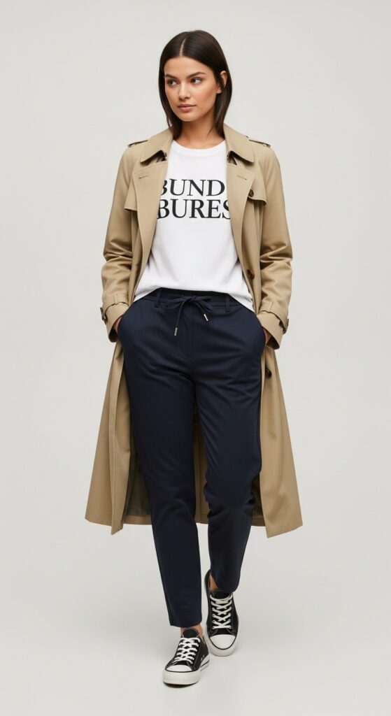 Trench Coat over Tee and Pants