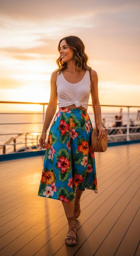 Tropical Print Skirt and Tank Top Playful and Fun