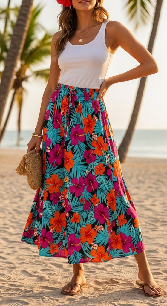 Tropical Skirt and Tank Top Casual Cool