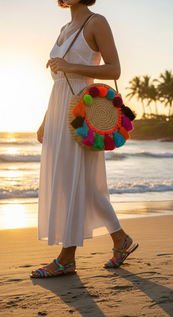 White Sundress with Colorful Accessories