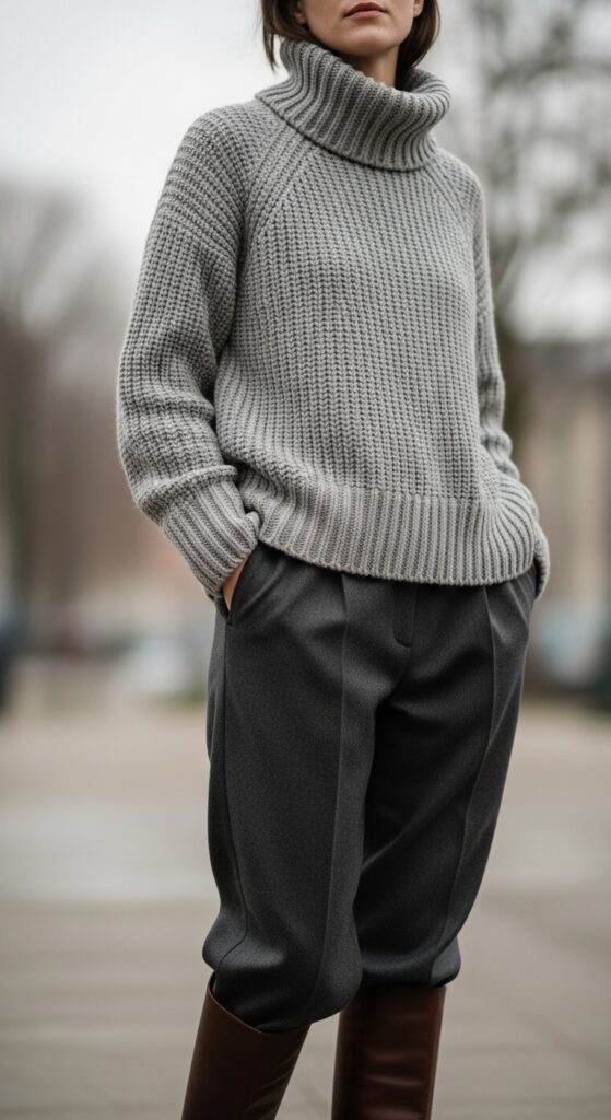 Winter Gray Turtleneck and Trousers