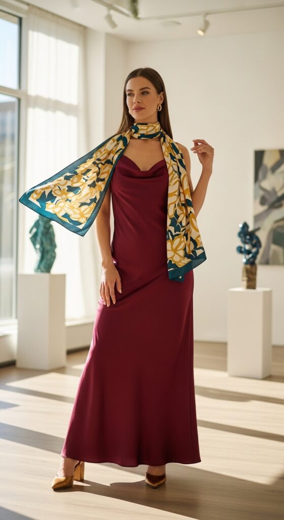 Bias Cut Dress with Scarf and Heels