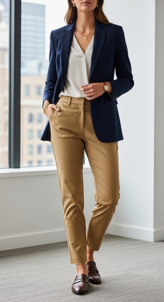 Blazer and Blouse with Khaki Pants